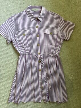LOFT Lavender & White Striped Button-Up Blouse